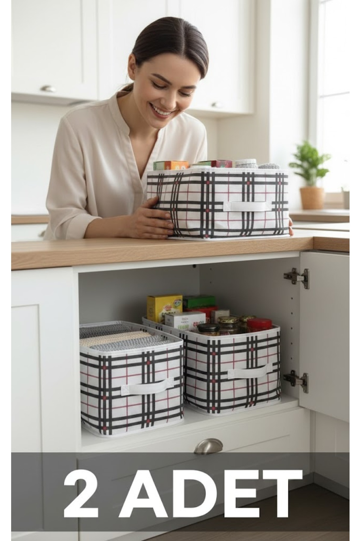 2 Adet Dolap Raf Düzenleyicisi Desenli KulpLu Organizer 45x24.20