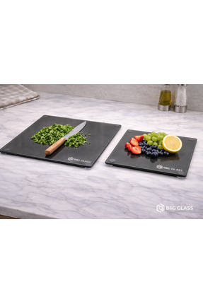 B&G GLASS Temperli Cam Kesme & Sunum Tahtası 2'li Set Kaymaz IsıyaD 20x30-25x...