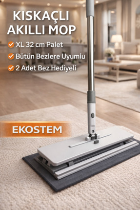 Ekostem Tüm Bezlerle Uyumlu Click Akıllı Mop Paleti XL 32 cm Kıskaçlı Mop – E...