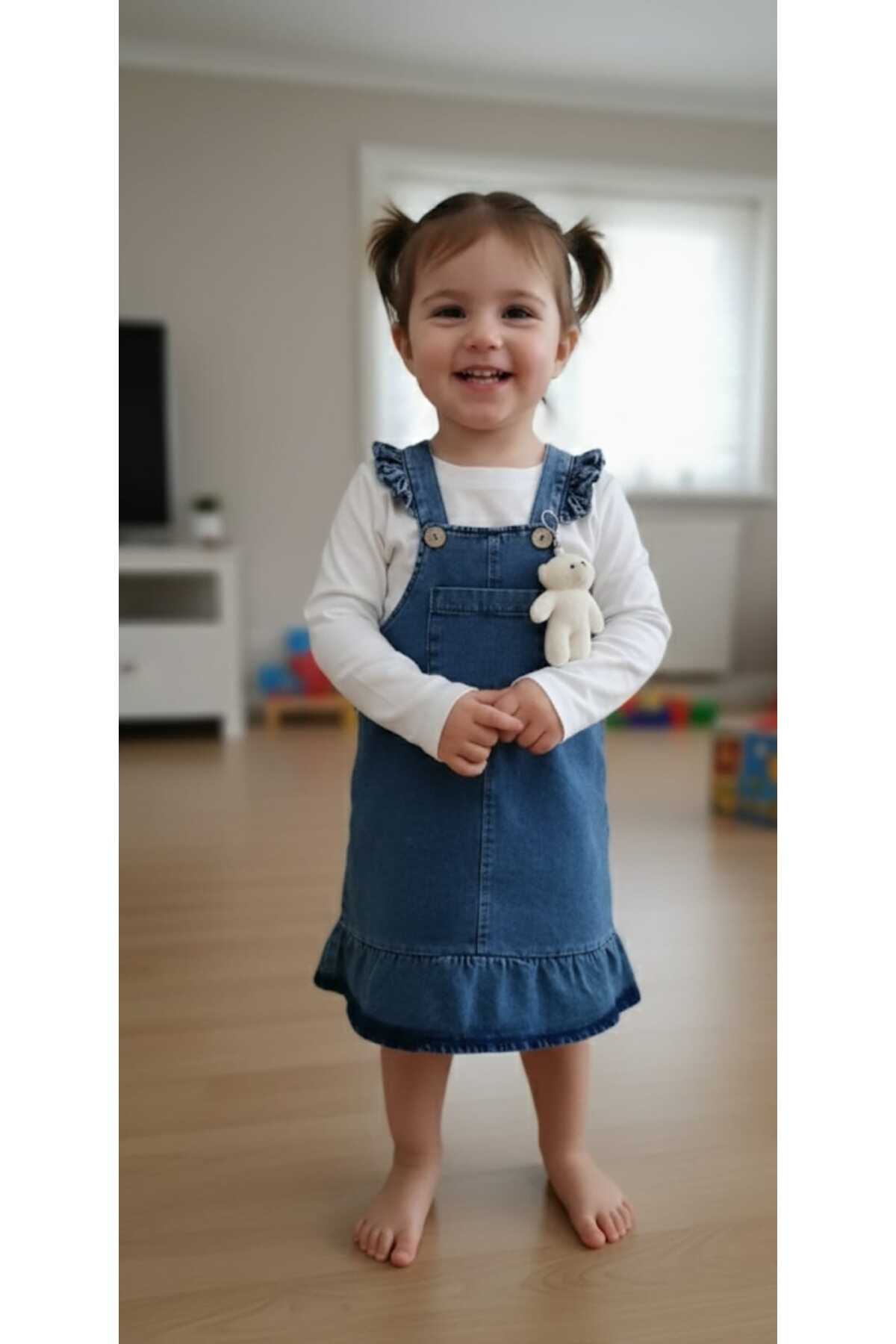 Kidzes BAYRAMLIK YUMUŞAK KOT %100 PAMUKLU BADİLİ SALOPET ELBİSE (OYUNCAK AYICIK HEDİYELİ) fotoğrafı 3 (önizleme)