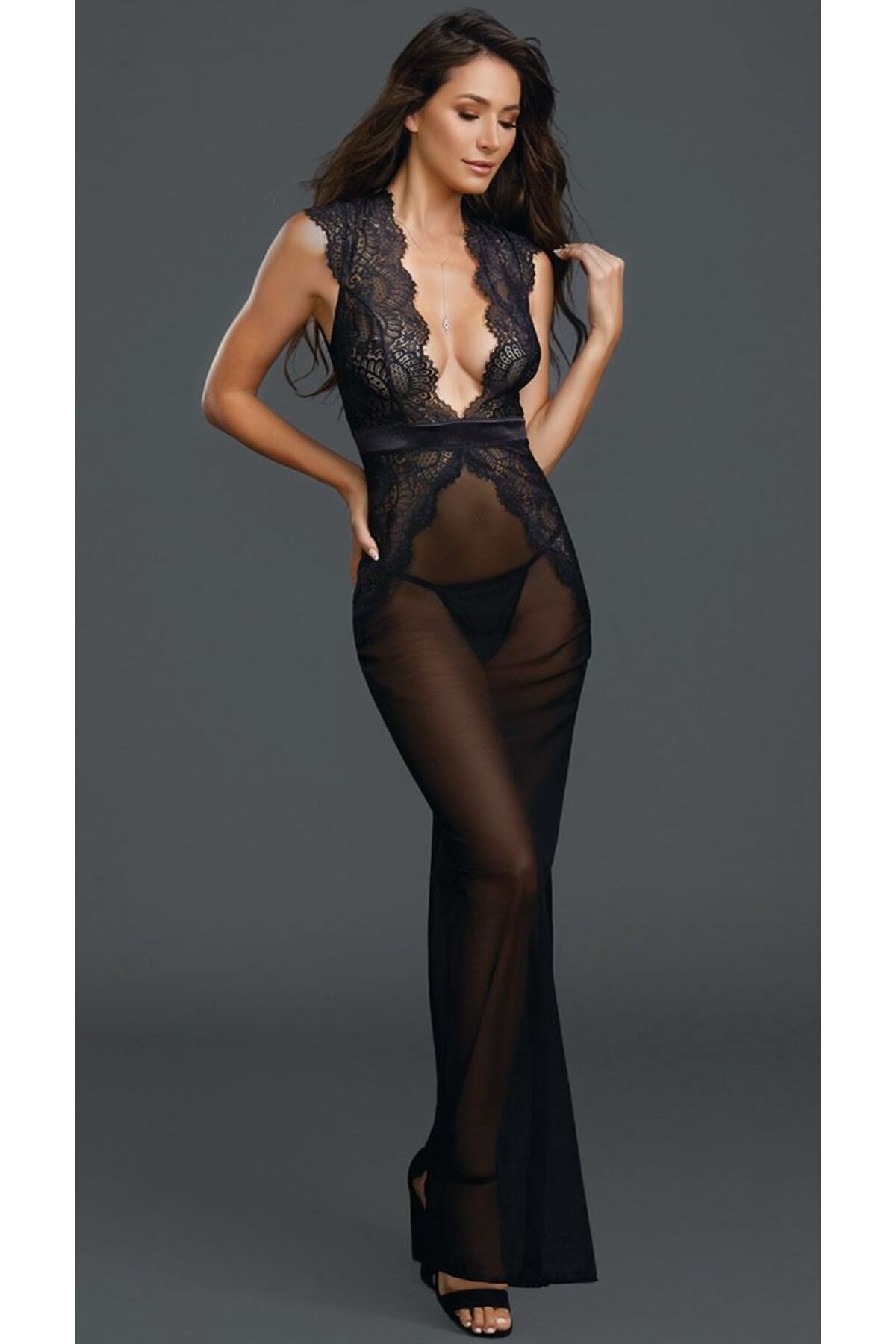 BONADEA.MK LÜX, UZUN, FRANSIZ DANTELİ ÖZEL TASARIM GECELİK