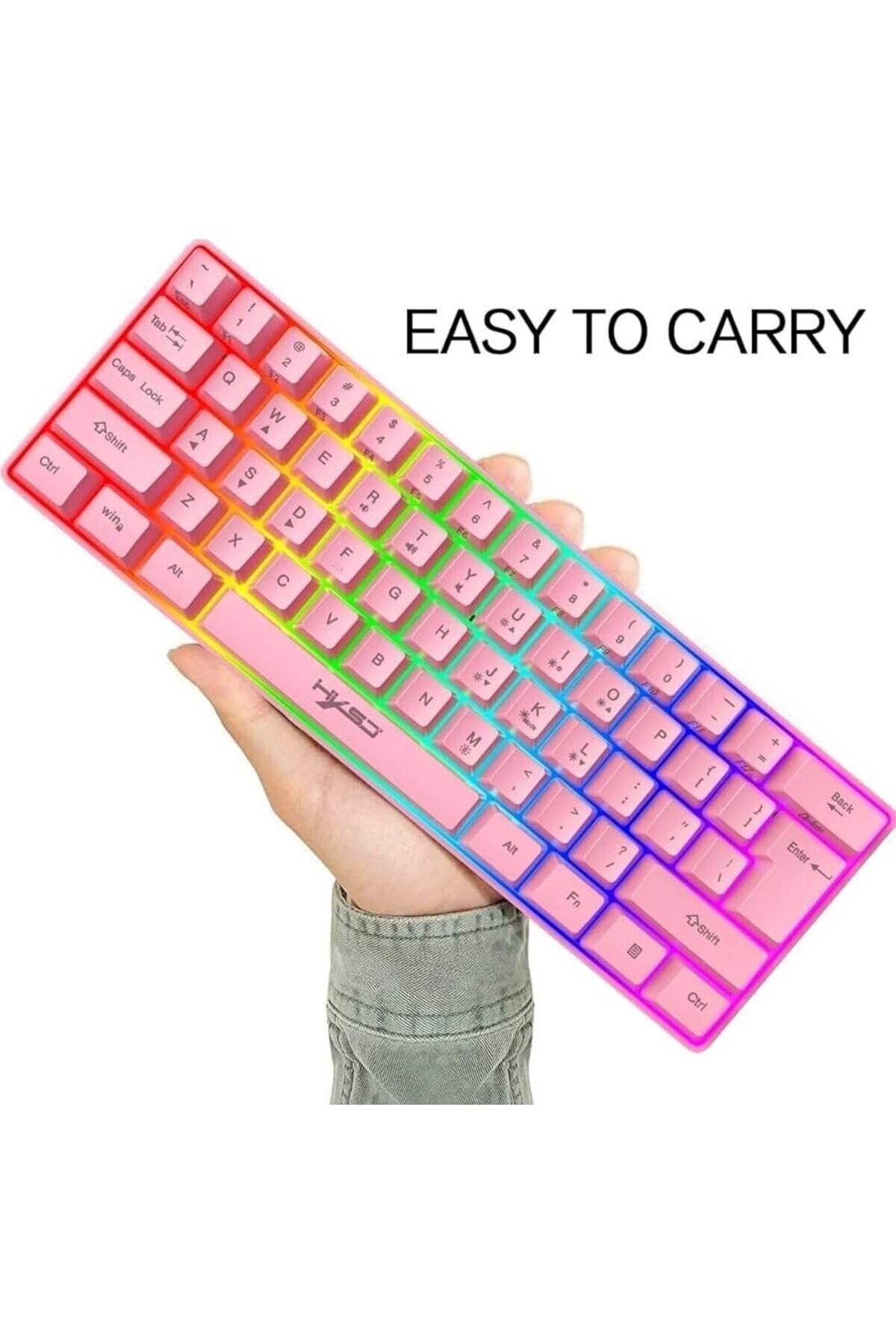 Resim Hype Store Vooka Trol Blue Switch Mini Rgb Oyun Klavyesi Gaming 62 Tuşlu 18 Rgb Led Usb Tip-C Kablosu Pembe Uyu 