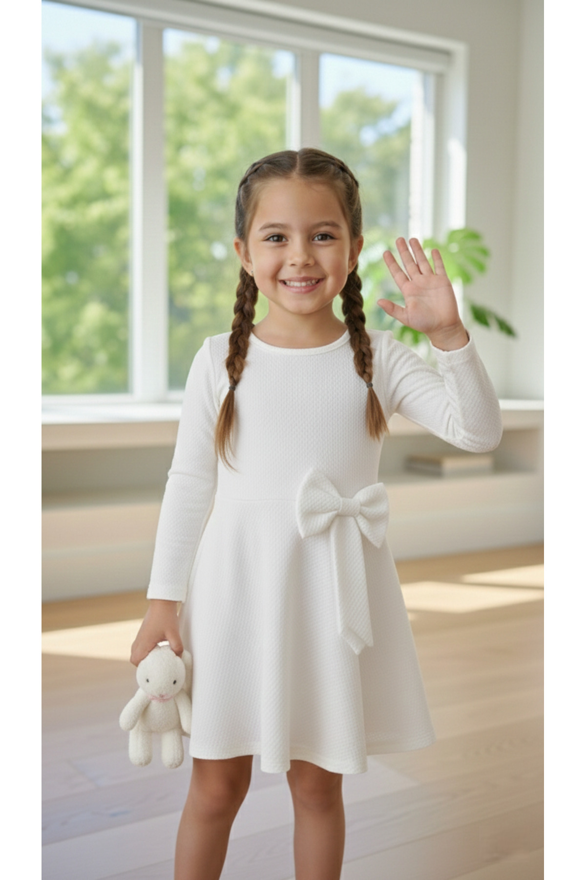 inebolu kids Kız Çocuk Fiyonk Detaylı Pamuklu Beyaz Elbise fotoğrafı 5 (önizleme)