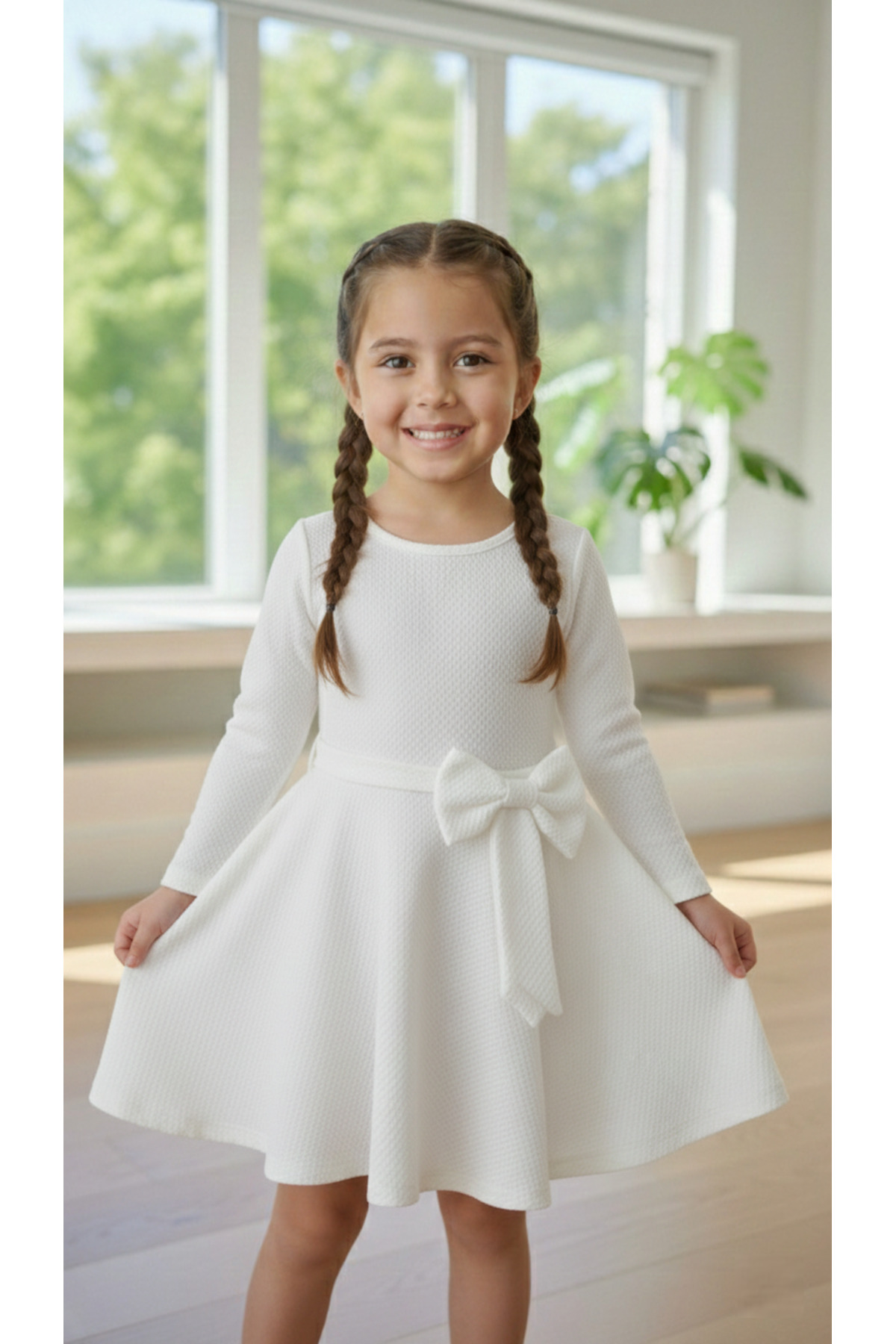inebolu kids Kız Çocuk Fiyonk Detaylı Pamuklu Beyaz Elbise fotoğrafı 6 (önizleme)