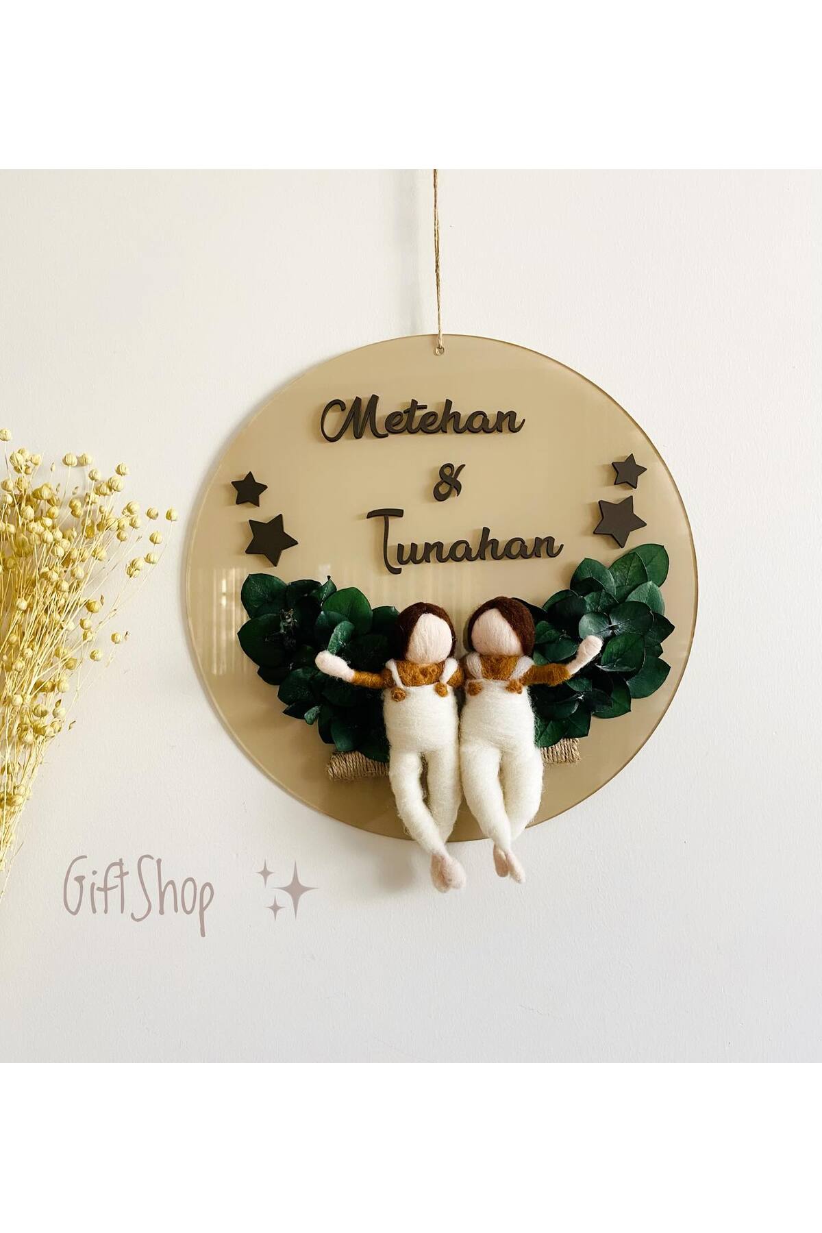 アンリ人形　壁掛けオーナメント　【Sweet Arrival・Baby boy】 KB-GİFTSHOP İkiz erkek bebek veya iki erkek kardeş için hazırlanan