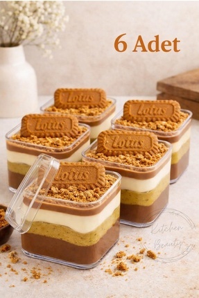 Kitchen Beauty 6'lı Kare Tiramisu Cup 280 cc Mika Kase Plastik Şeffaf Kapaklı...