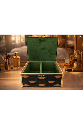 SANAT AHENK Derûn - 2 Kadife Bölmeli El Yapımı Ahşap Takı Kutusu