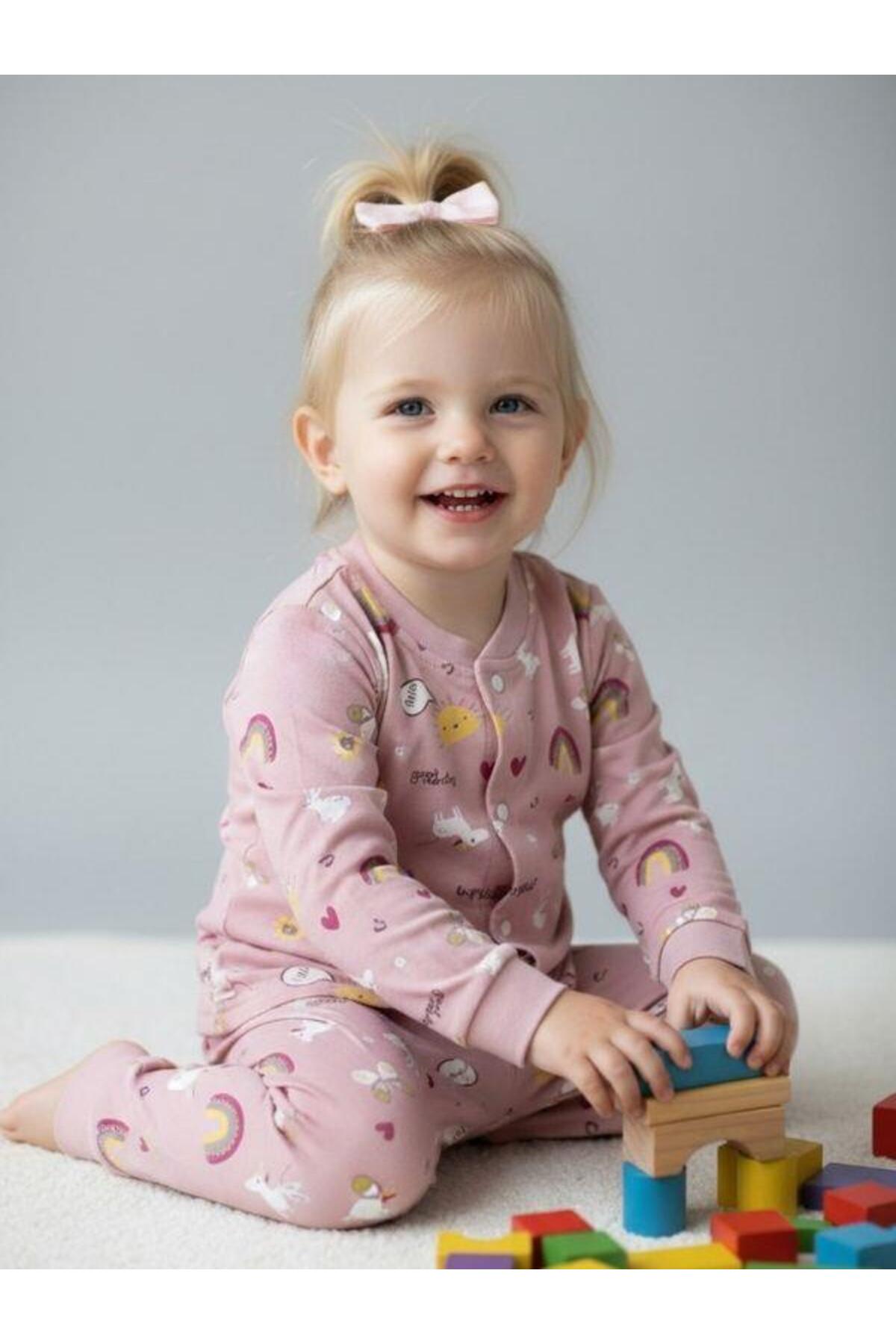 Zekids Kız Bebek Pamuklu Önü Çıtçıtlı Desenli Pijama Takımı fotoğrafı 3 (önizleme)