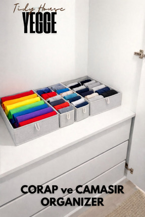 YEGGE 4'lü Geniş Çekmece ve Dolap içi Düzenleyici, Raf Düzenleyici, Tişört Gi...