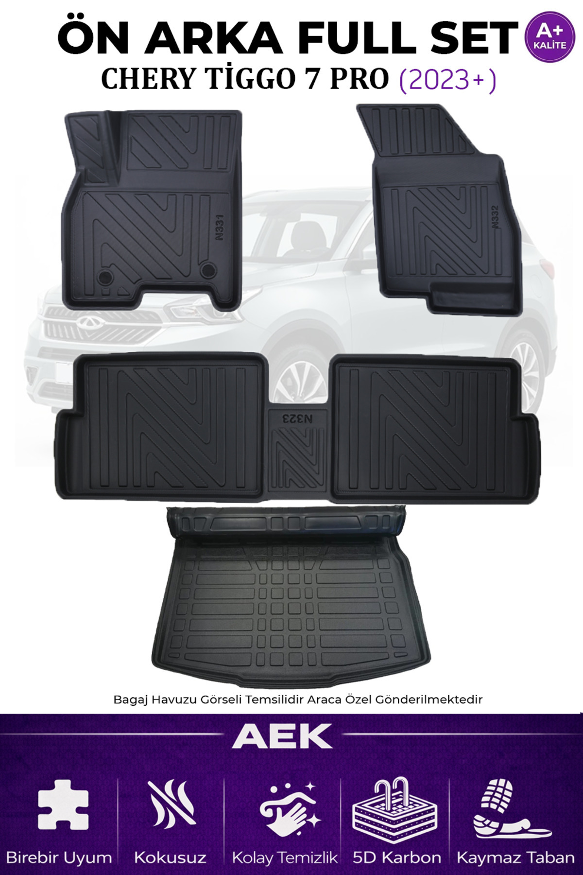 AEK Modern CHERY TİGGO 7 PRO 2023+ 5D KARBON PASPAS TAKIMI +3D PVC