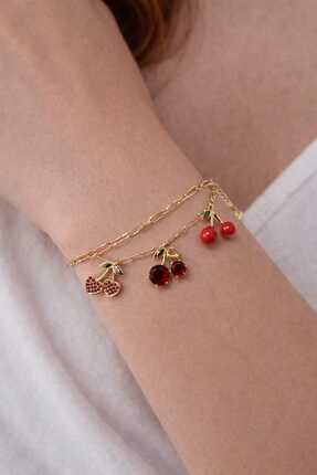 rycollections Çelik Gold Zirkon Taşlı Kiraz Charmlı Kadın Bileklik