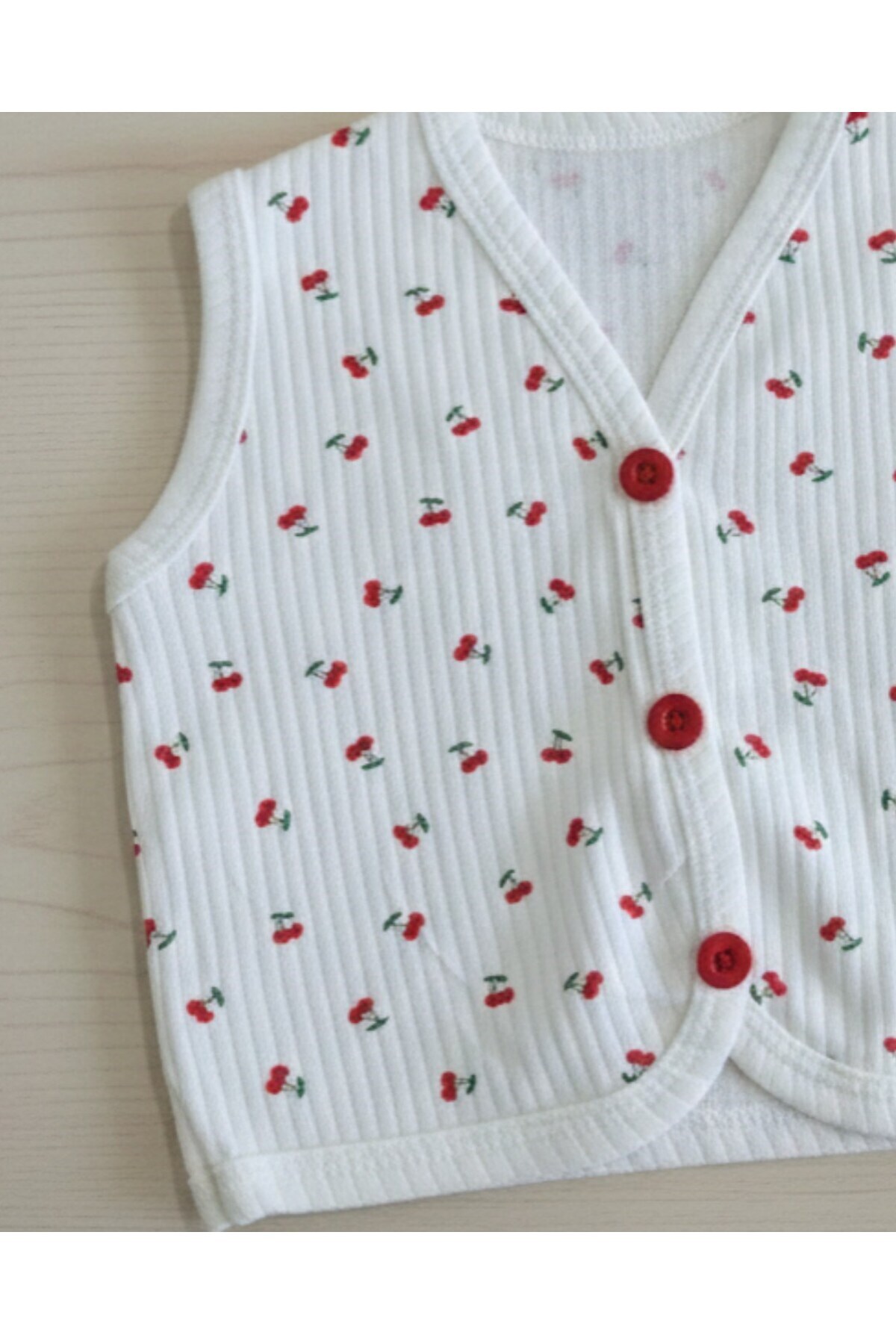 Ege Bebek Kız Bebek Kiraz Baskıılı Fitilli 3-6-9-12-18-24 Aylık Penye Bebek Yeleği fotoğrafı 6 (önizleme)
