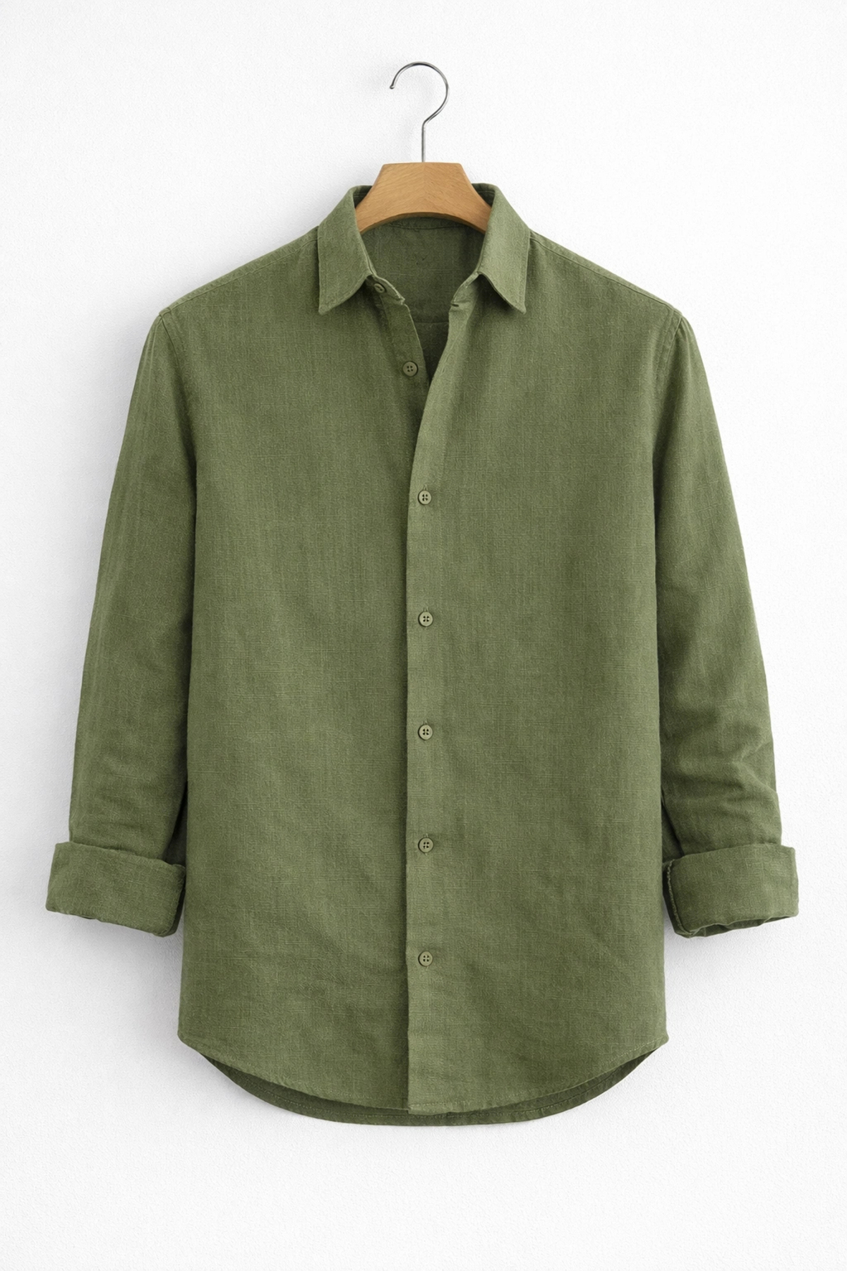 Edwox  Erkek Keten Görünümlü Pamuklu Gömlek Yeşil Cd158