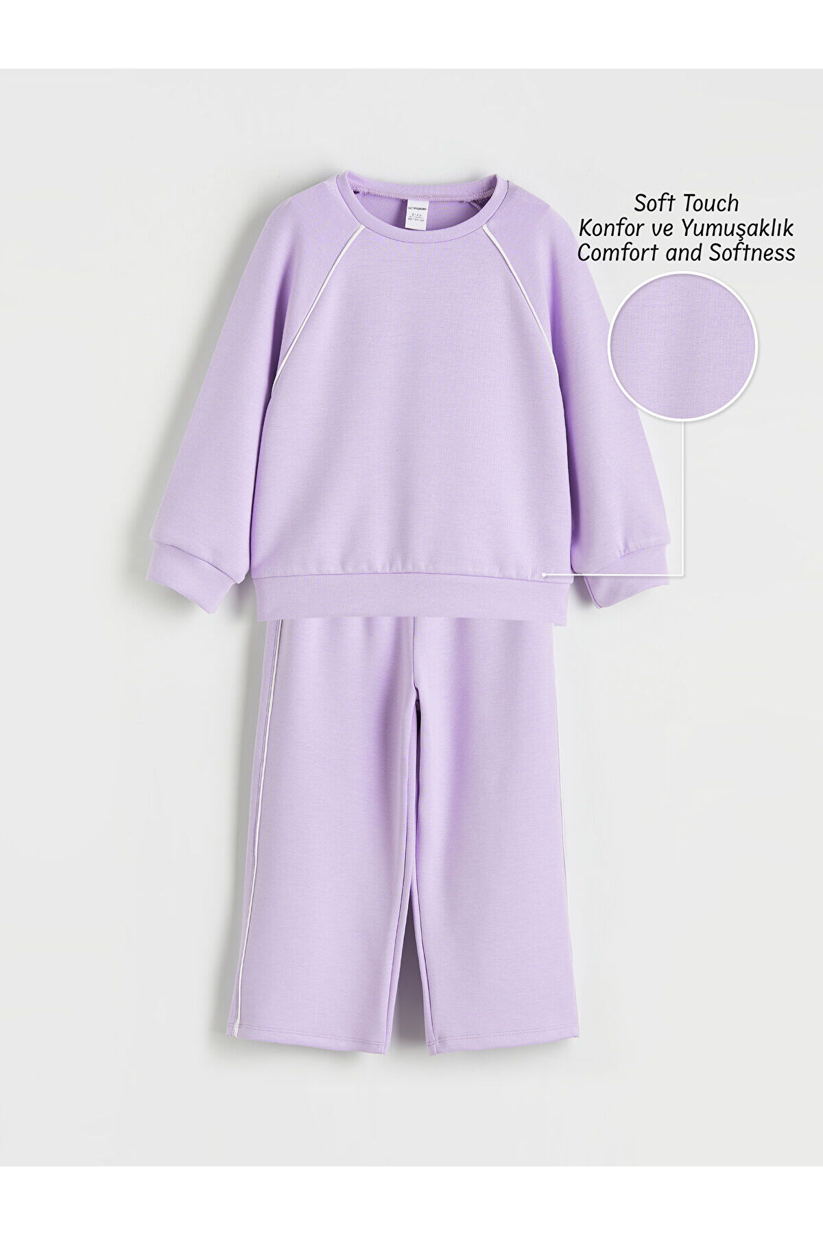 LC Waikiki M&B Collection Lila Bisiklet Yaka Kız Çocuk Softt Touch Sweatshirt ve Eşofman Altı fotoğrafı 2 (önizleme)