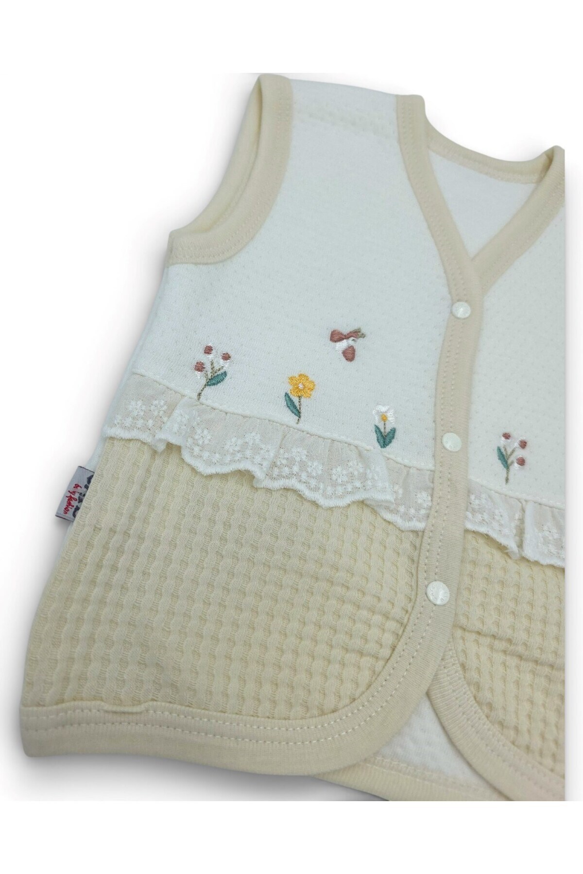 Ege Bebek Gaye Bebe Fırfırlı Çiçek Nakışlı Yeni Doğan Bebek Yeleği / 0-1-3-6-9 Ay fotoğrafı 2 (önizleme)