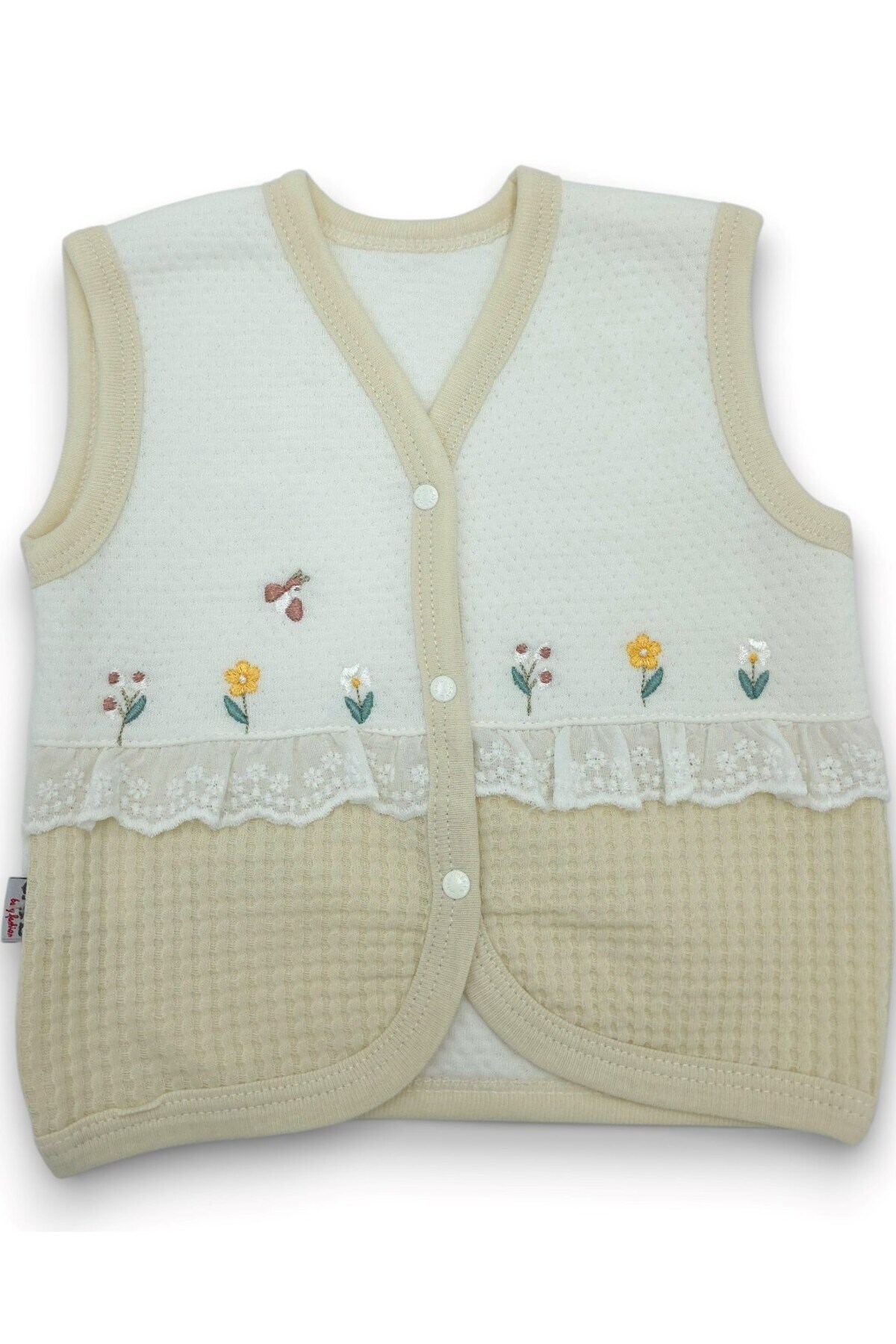 Ege Bebek Gaye Bebe Fırfırlı Çiçek Nakışlı Yeni Doğan Bebek Yeleği / 0-1-3-6-9 Ay fotoğrafı 4 (önizleme)