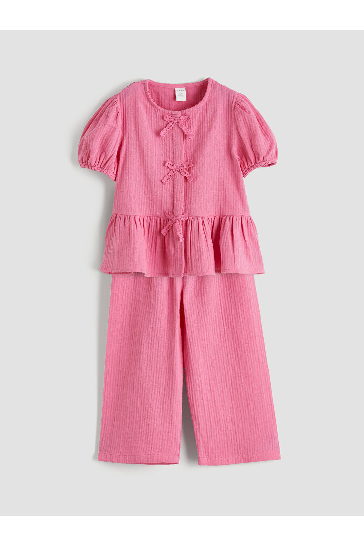 LC Waikiki Esse Collection Pembe Fiyonk Detaylı Kız Çocuk Bluz ve Pantolon fotoğrafı 2 (önizleme)