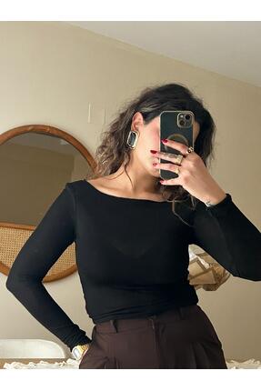 Store Kadın Transparan Kayık Yaka Bluz