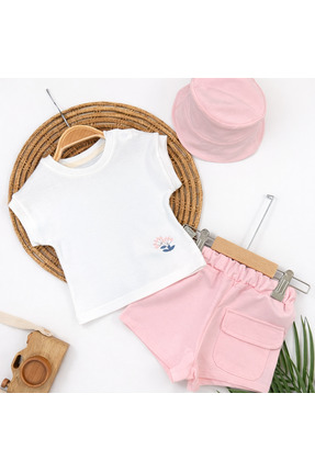 ASİLA Kız Bebek Şort Tşört Şapka Takım