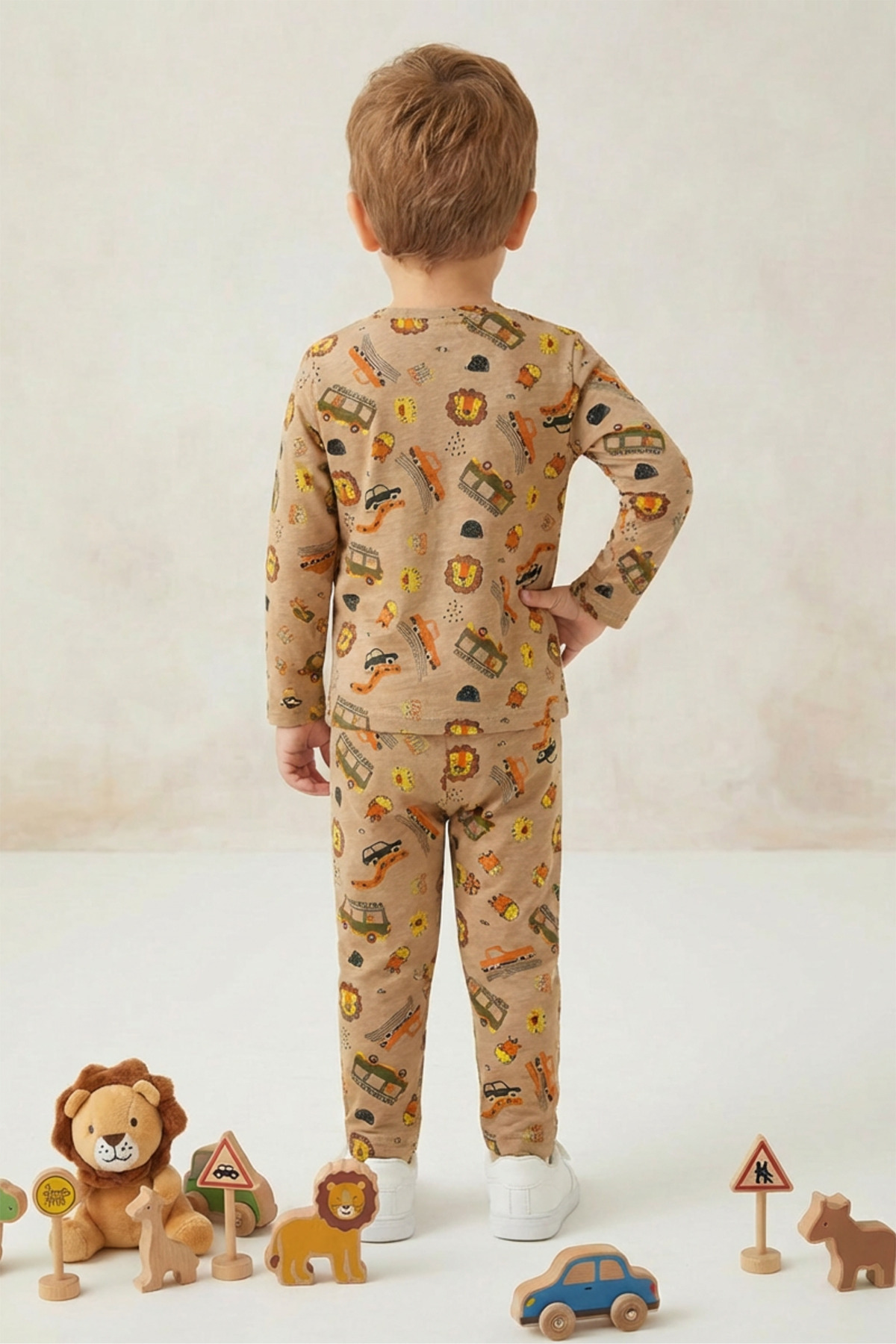 DAPSEE Erkek Çocuk Figürlü Pijama Takımı Bej – Pamuklu, Uzun Kollu Alt Üst Takım fotoğrafı 3 (önizleme)