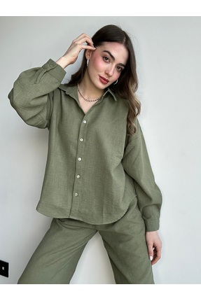 AÈC PRIVÈ Kadın Keten Gömlek Pantolon Takım