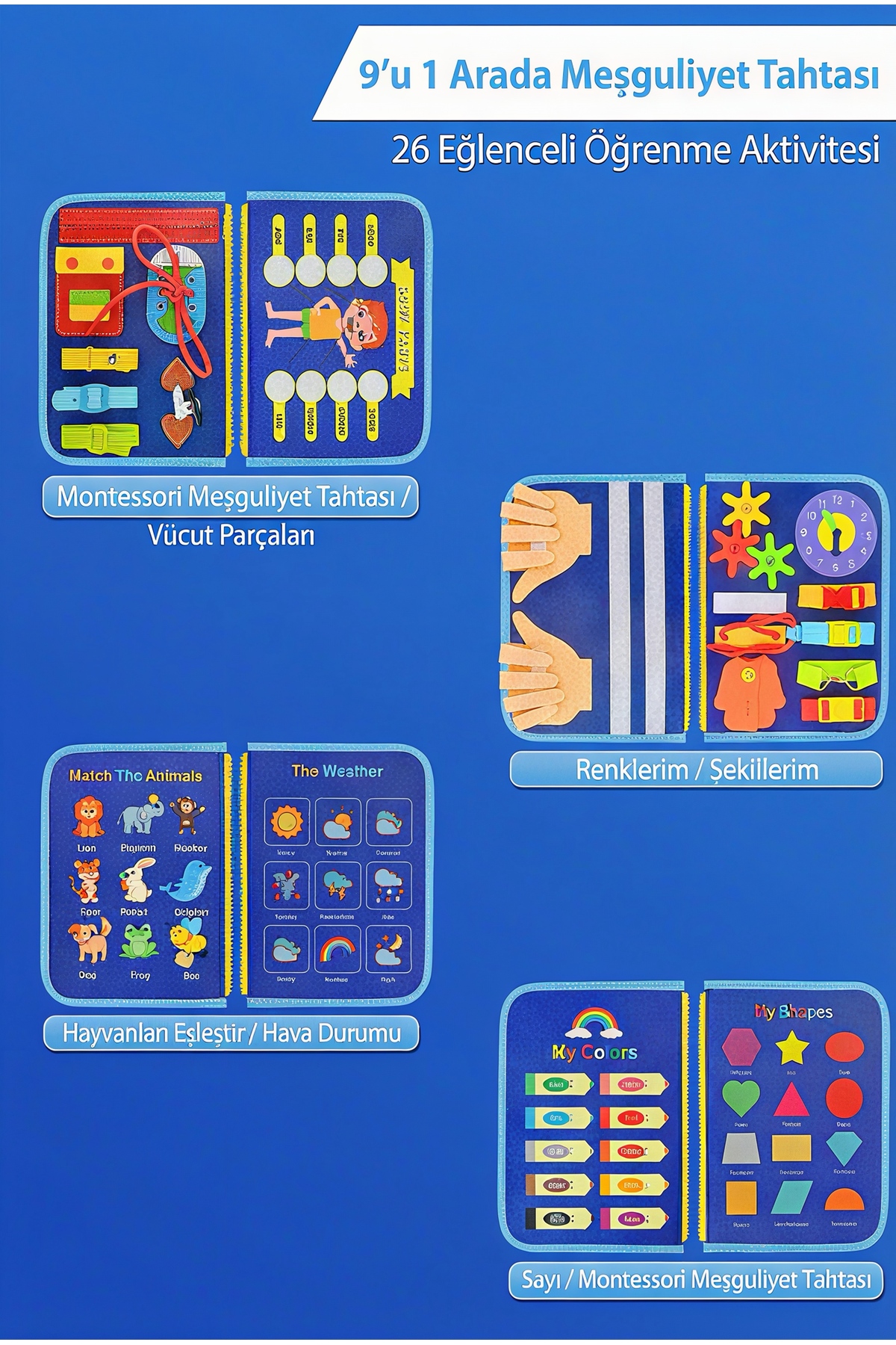 Circle Toys Montessori Keçe Aktivite Çantası – Busy Board - 8 Sayfa - Mavi fotoğrafı 4 (önizleme)