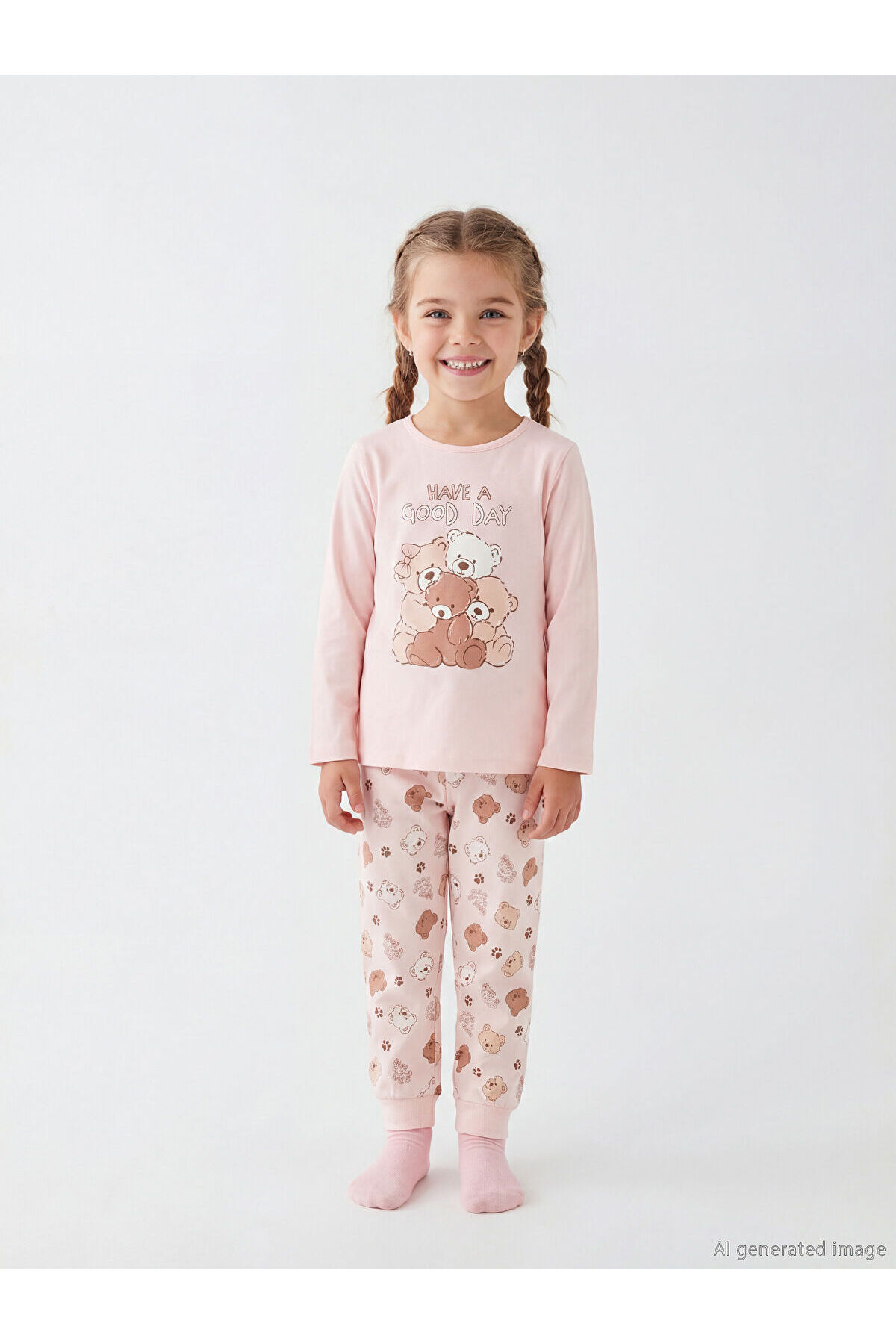 LC Waikiki Pembe Baskılı Kız Çocuk Pijama Takımı fotoğrafı 2 (önizleme)