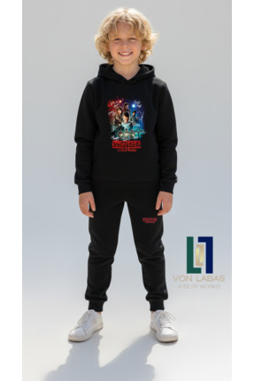SVART WEAR Stranger Things Tasarımlı Unisex Çocuk Hoodie ve Eşofman Altı Takı...