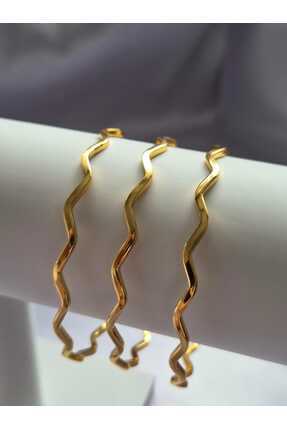 MY ESTA JEWELRY KARARMAZ ÇELİK GOLD 3'LÜ ZİKZAK AJDA BİLEZİK