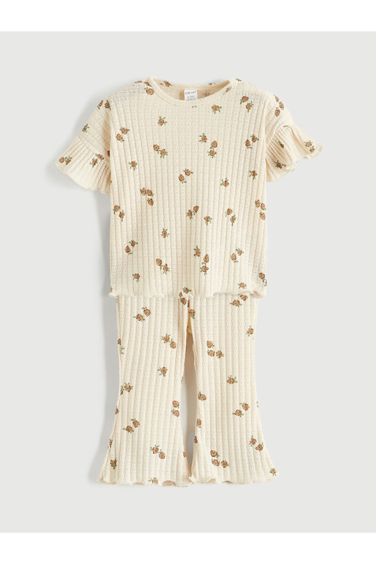 LC Waikiki Ekru Bisiklet Yaka Çiçek Desenli Kız Bebek Bluz ve Tayt fotoğrafı 2 (önizleme)