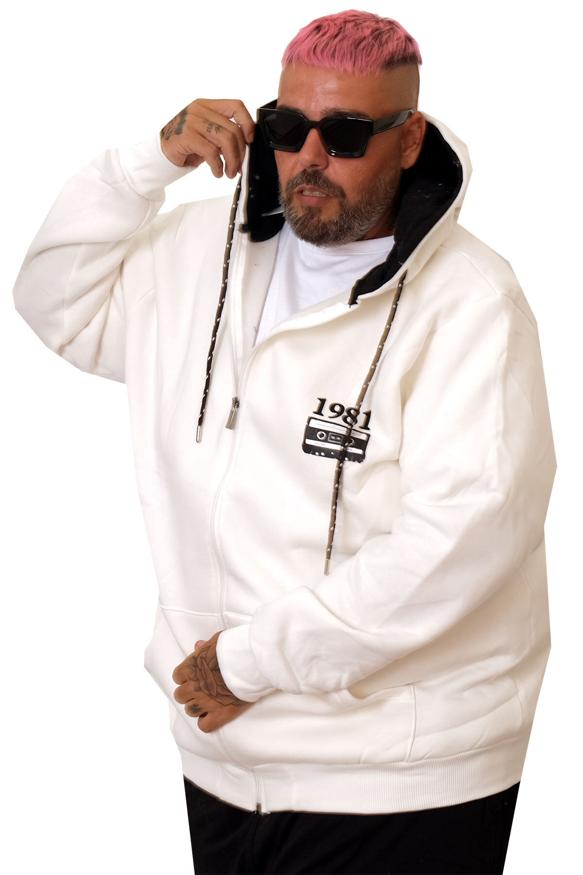 ModeXL Mode XL Büyük Beden Kapşonlu Sweatshirt 1981 U25808 EKRU görsel 2
