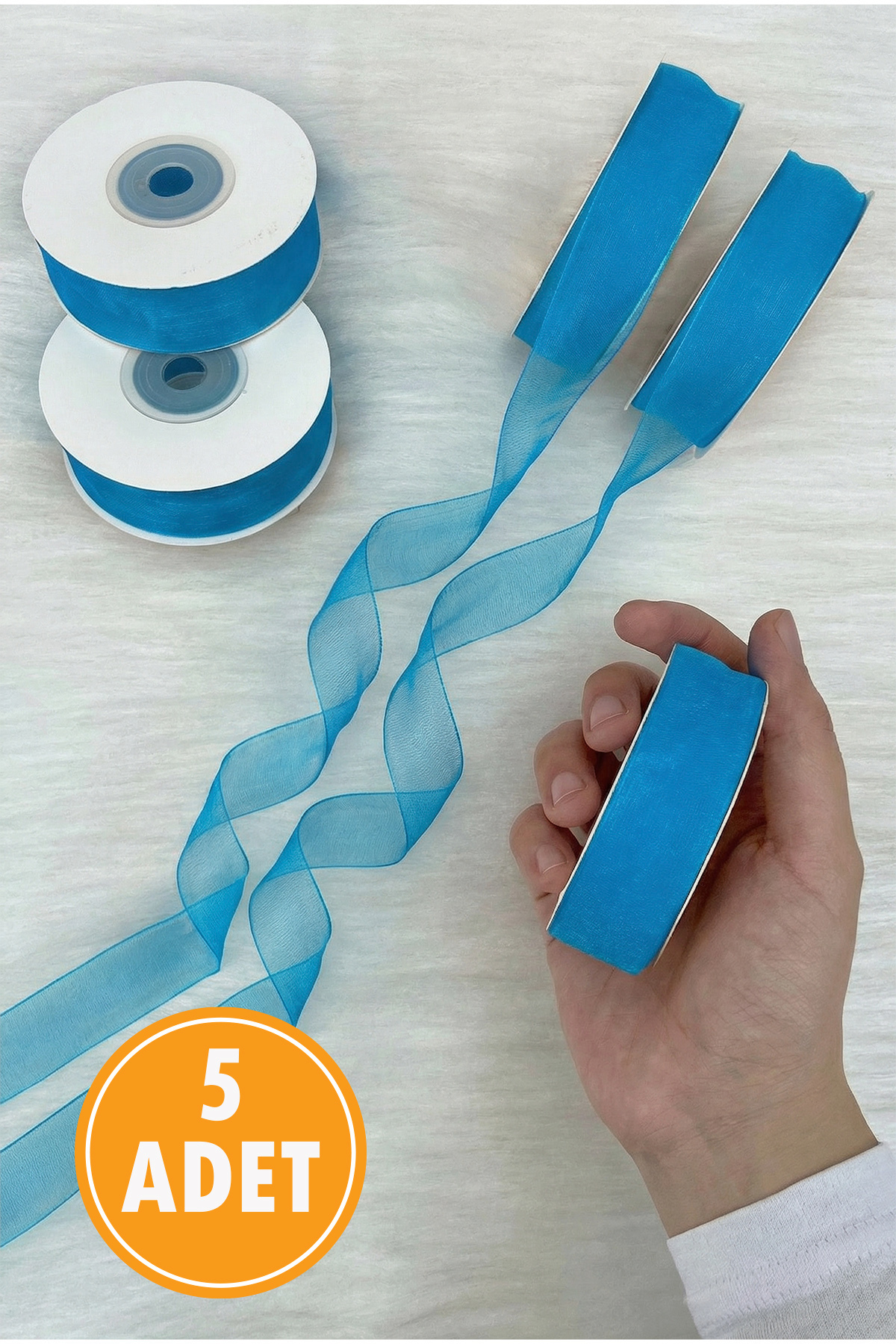 5 Organza Tulle Ribbon Circumcision Blue 2 cm 22 mt, Bundle, Dowry, Gift, Packaging, Decoration, Wedding