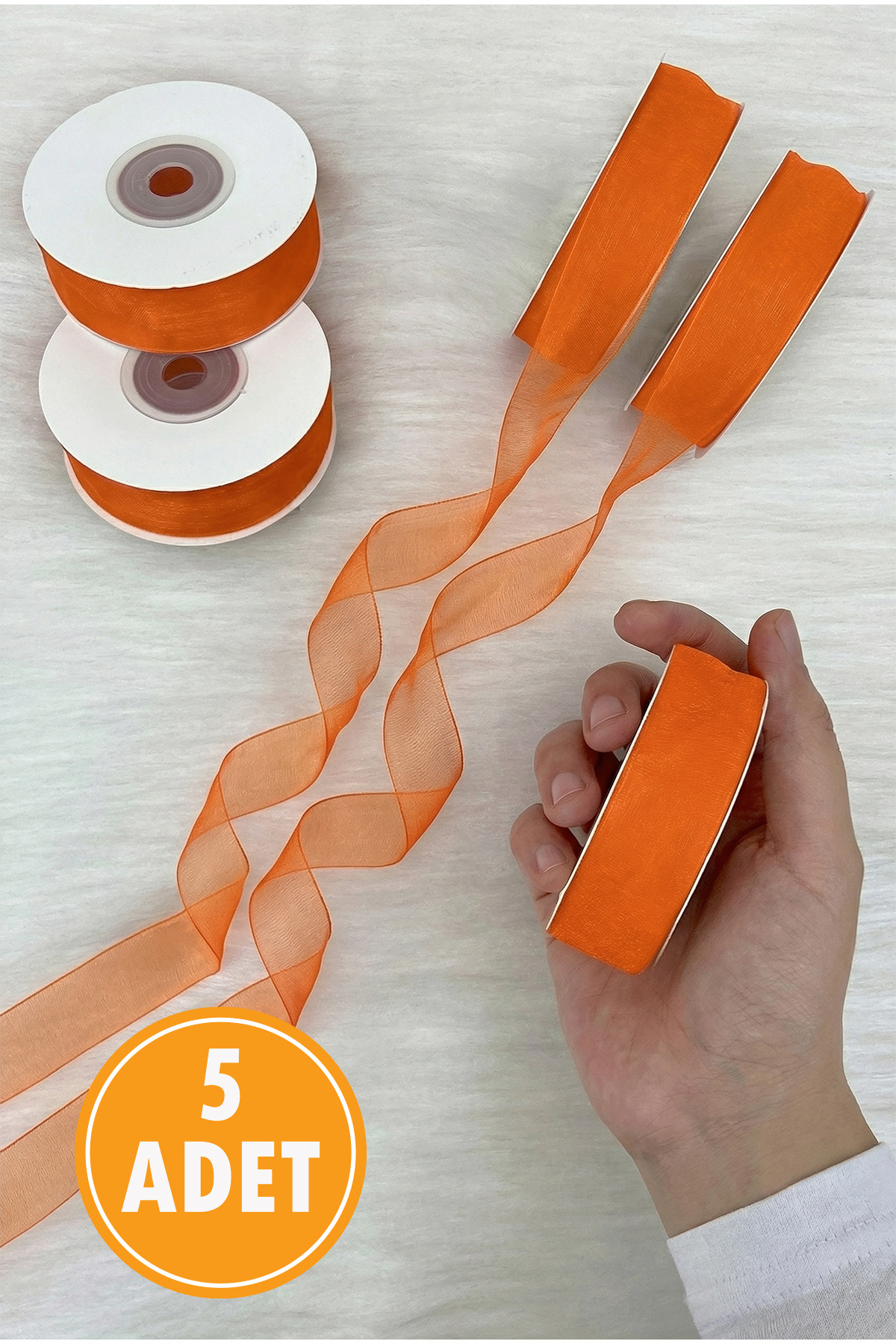 5 Organza Tulle Ribbon Orange 2cm 22mt, Bundle, Engagement, Dowry, Gift, Packaging, Decoration, Wedding