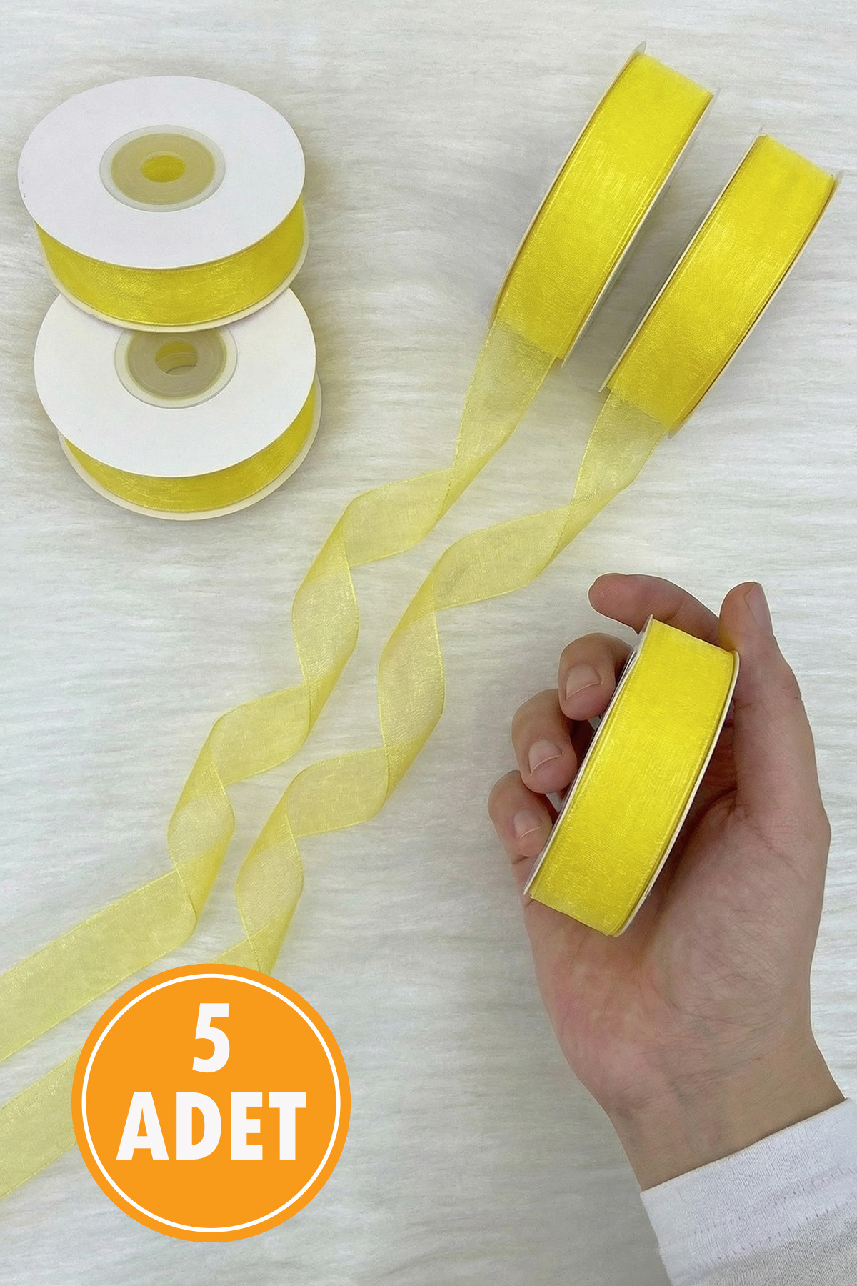 5 Organza Tulle Ribbon Yellow 2 cm 22 mt, Bundle, Engagement, Dowry, Gift, Packaging, Decoration, Wedding