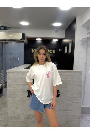 NEW NOCE Kadın Ön Minimal Sırt Baskılı Oversize Tişört