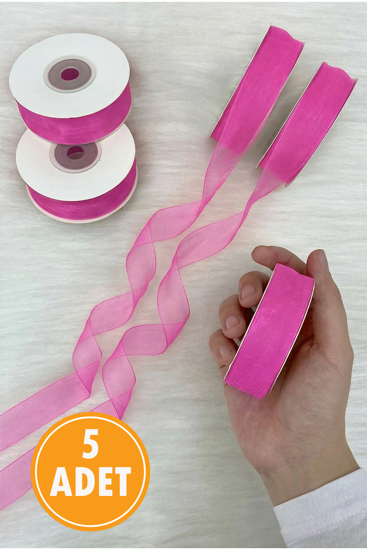 5 Organza Tulle Ribbon Candy Pink 2cm 22mt, Bundle Engagement Dowry Gift Packaging Decoration Wedding