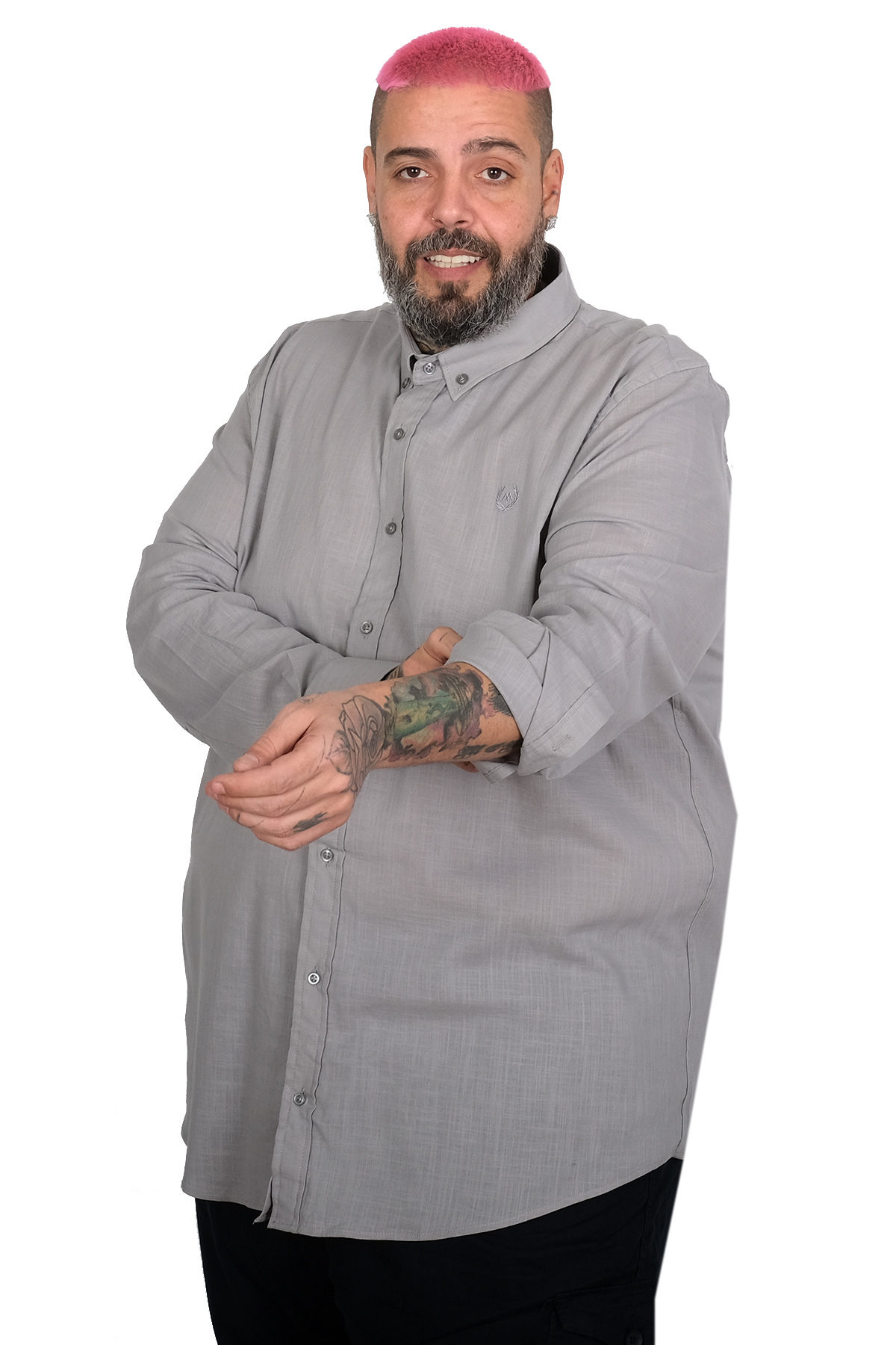 ModeXL Mode XL Büyük Beden Erkek Uzun Kollu Keten Gömlek 20396 GRİ görsel 3