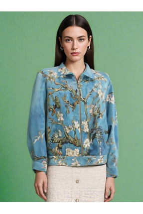 HAUTE COUTURE AHMET ÖZCEYHAN PAZEN DOKUMA KUMAŞ BADEM ÇİÇEKLERİ DESENLİ CEKET