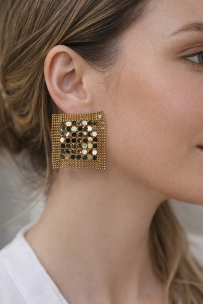 Marca Accessories Gold Kare File Detaylı Büyük Küpe (Çelik)