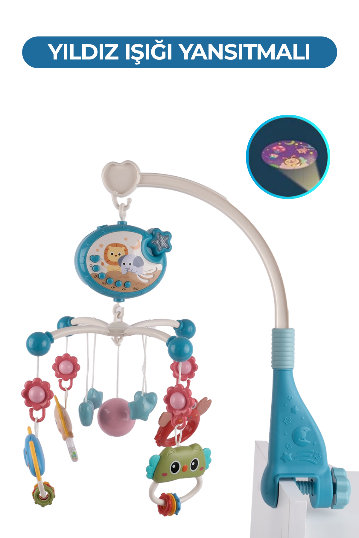 ROZİTOYS Işıklı Müzikli Kumandalı Bebek Dönencesi Mavi fotoğrafı 2 (önizleme)