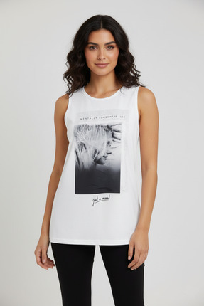 türkmen solak Kadın Beyaz Baskılı T-Shirt