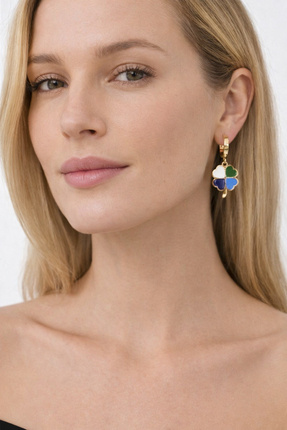 Marca Accessories Renkli Yonca Figürlü Gold Küpe