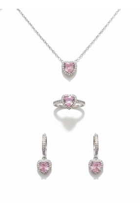 Adenia Silver "Pink Royal" Pembe Kalp Montür 3'lü Gümüş Set