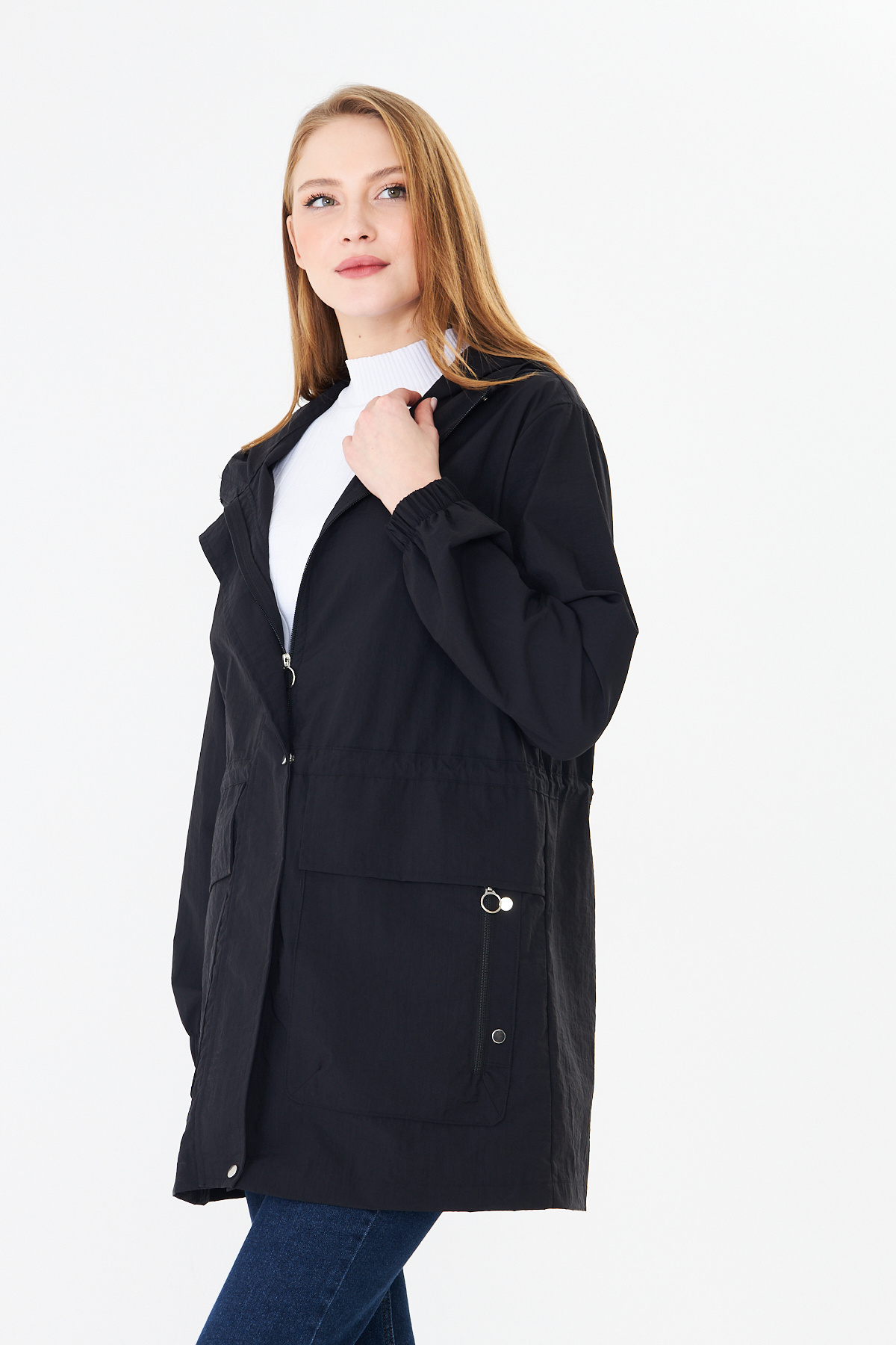 PIQUE  KADIN YAĞMURLUK Beli Ayarlanabilir Kapüşonlu Yağmurluk - Görsel 3