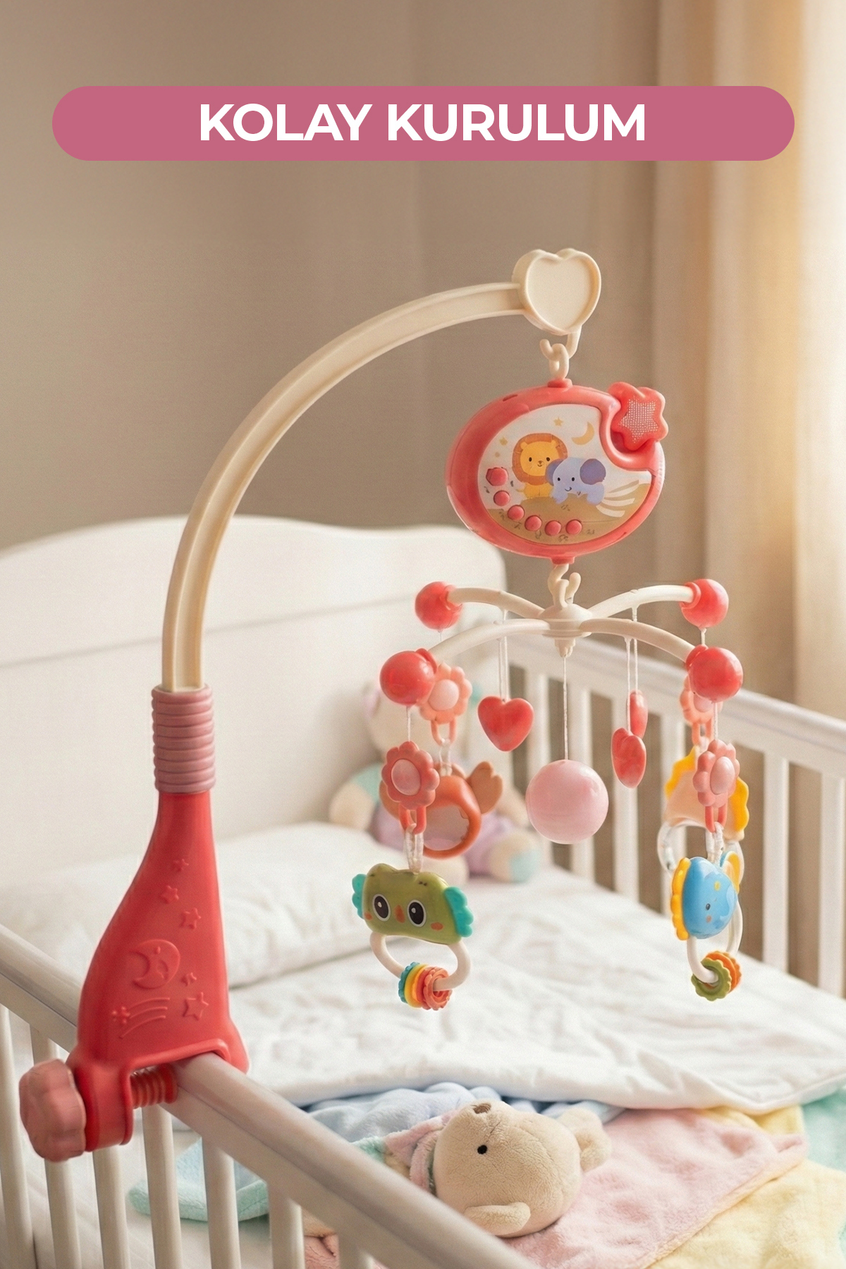 ROZİTOYS Işıklı Müzikli Kumandalı Bebek Dönencesi Pembe fotoğrafı 4 (önizleme)