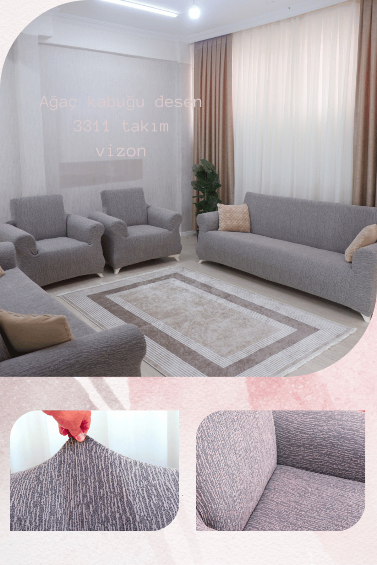 jacquard , elastic seat cover, stain-proof, 3+3+1+1 set(tree bark pattern)