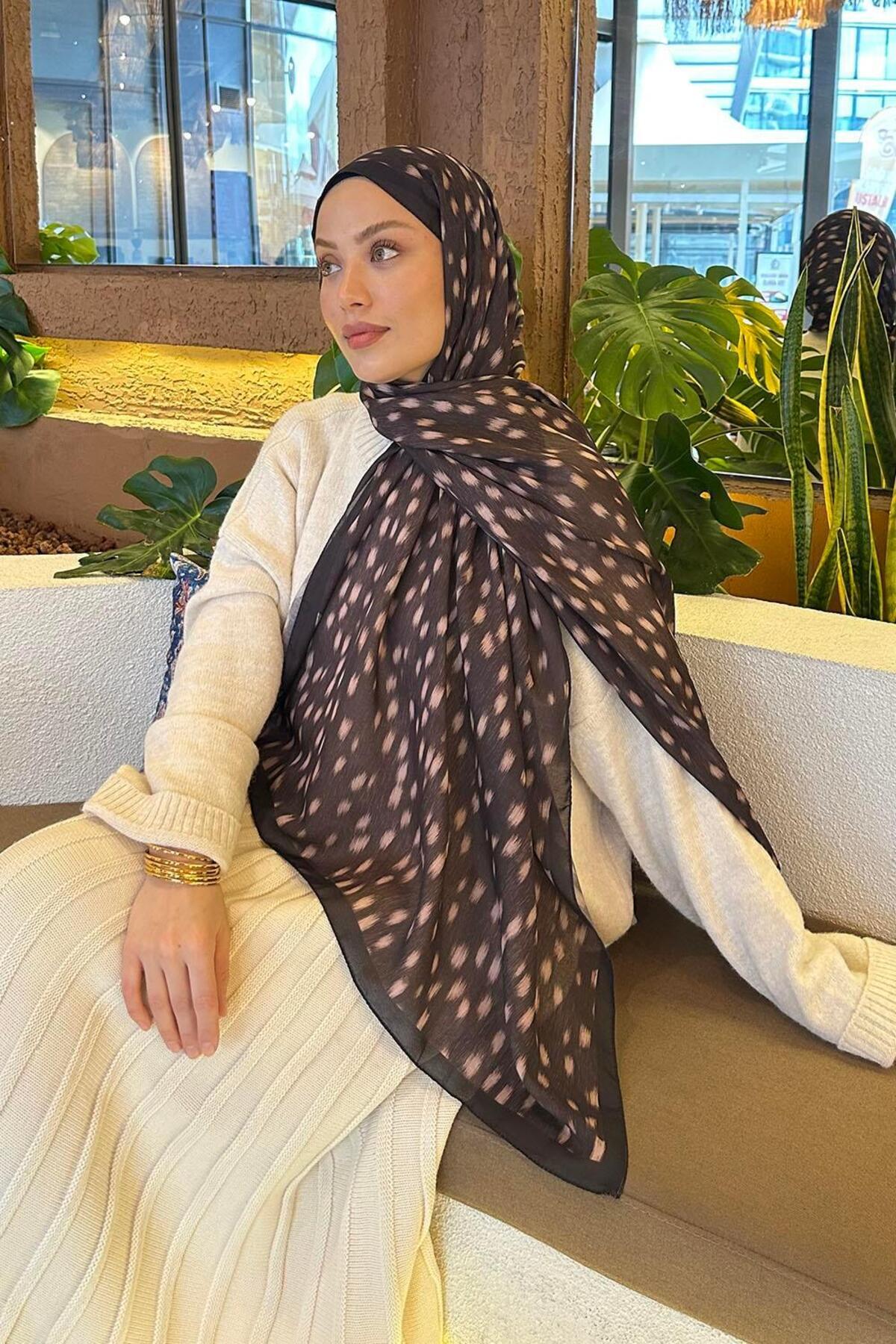 Lamelif  Ceylan Desen Soft Şal Acı Kahverengi - Görsel 4