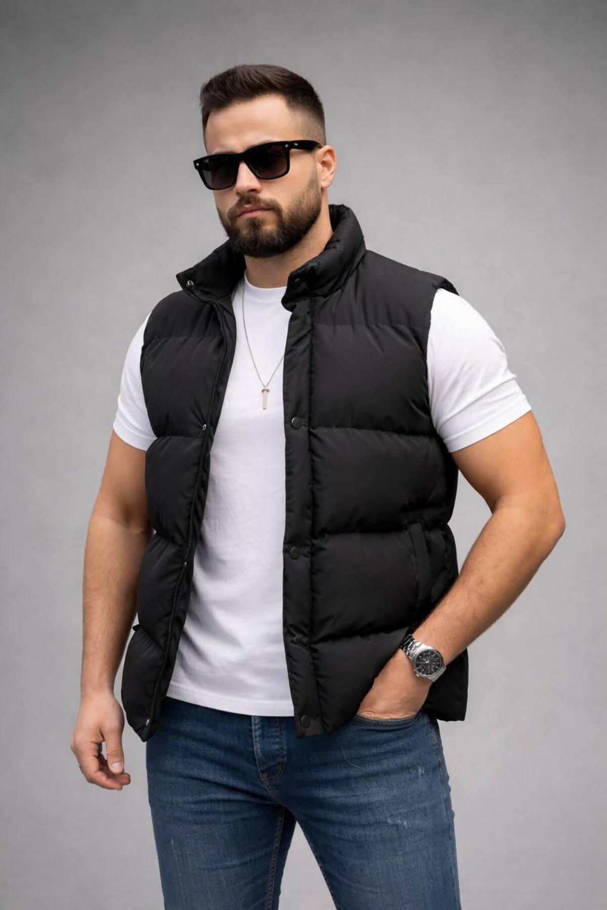 S&M CLOTHİNG Yeni Sezon Erkek Çıtçıtlı & Fermuarlı Şişme Yelek