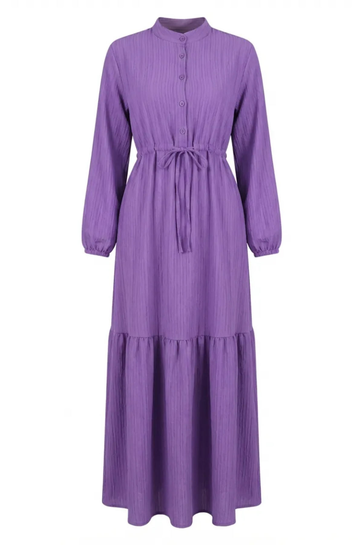 sefamerve  Beli Bağcıklı Yarım Düğmeli Elbise 0183-06 Lila - Görsel 6