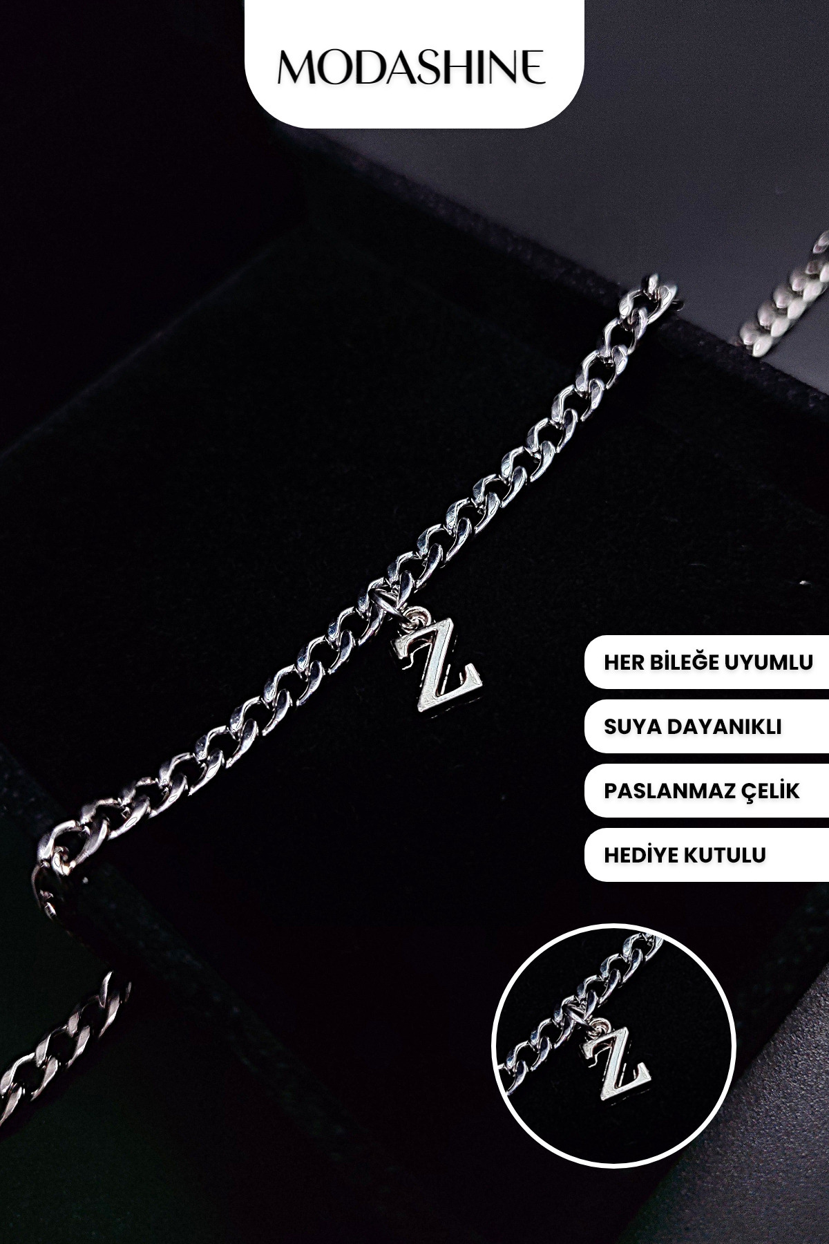 ModaShineShop Z Harfli Paslanmaz Çelik Bileklik, Sevgiliye, Anneye ve Eşe Özel Ayarlanabilir Harfli Bileklik